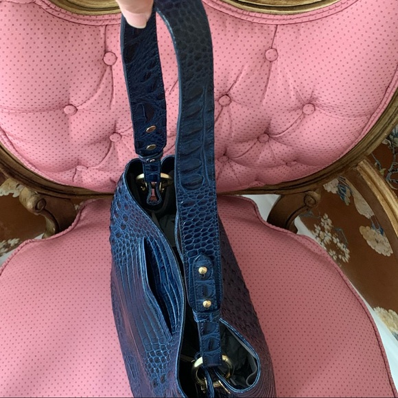 Brahmin large Amelia Navy Blue Melbourne Bucket leather Bag! - Picture 4 of 8